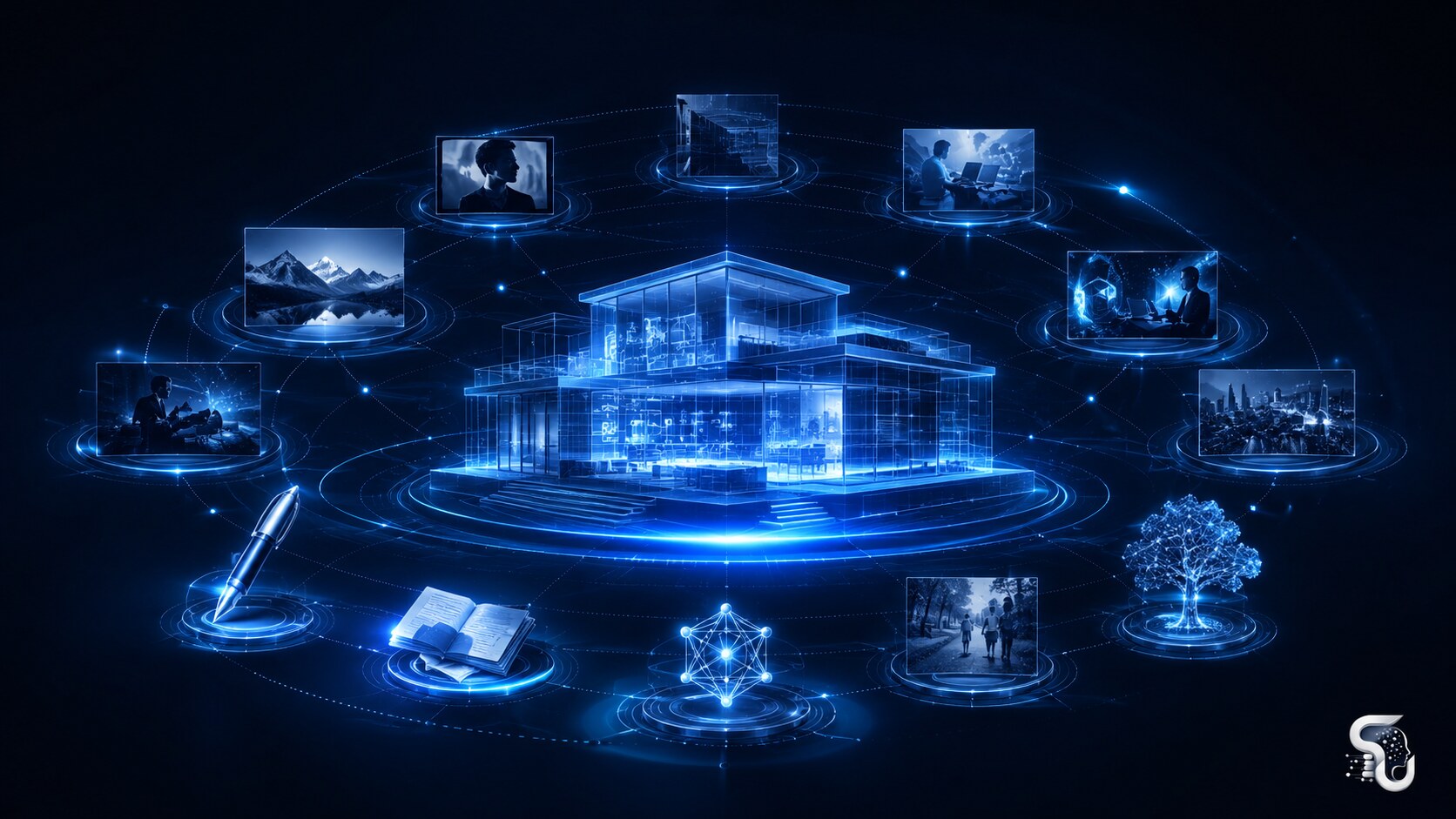 Estructura visual tipo arquitectura conectando sitio propio, contenido y presencia en redes como sistema de marca personal